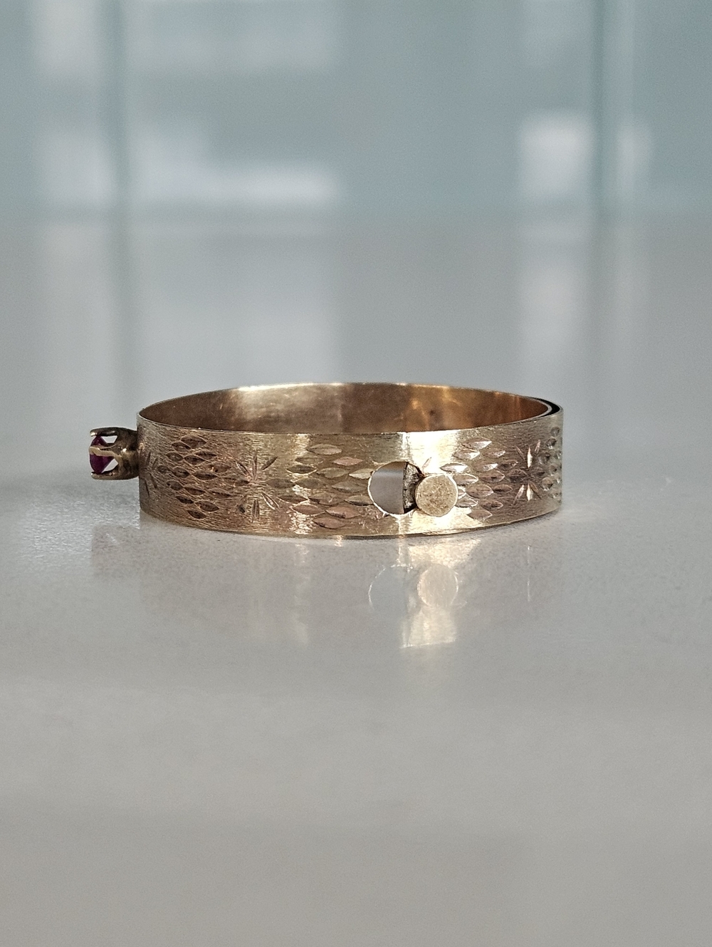 Luxury Antique Victorian Solid 14k Yellow Gold Burmese Ruby Baby Bangle Bracelet - Picture 12 of 14